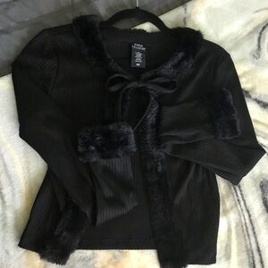 Black Faux Fur Cardigan